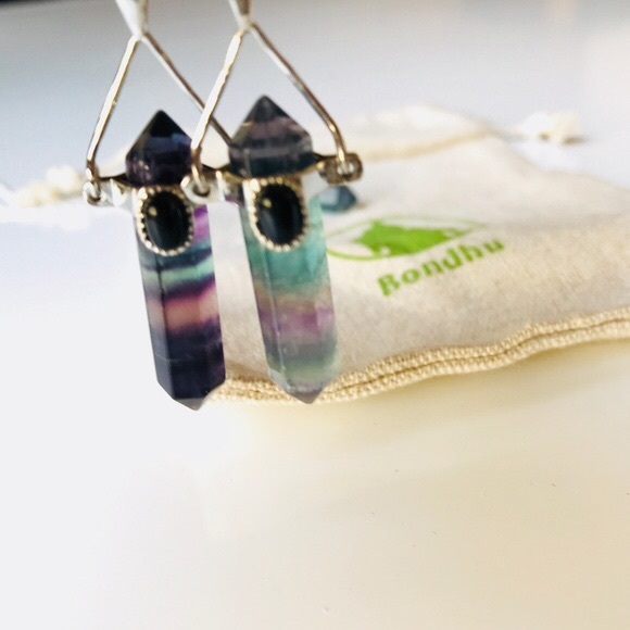 LAST ONE Rainbow Flourite Necklace W/ Onynx Stone - Picture 4 of 8